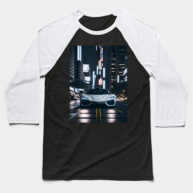 Chicago Night Ride White Sports Car Baseball T-Shirt by star trek fanart and more